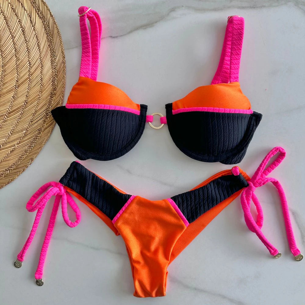 Biquíni Malta - Laranja Pink Neon Preto