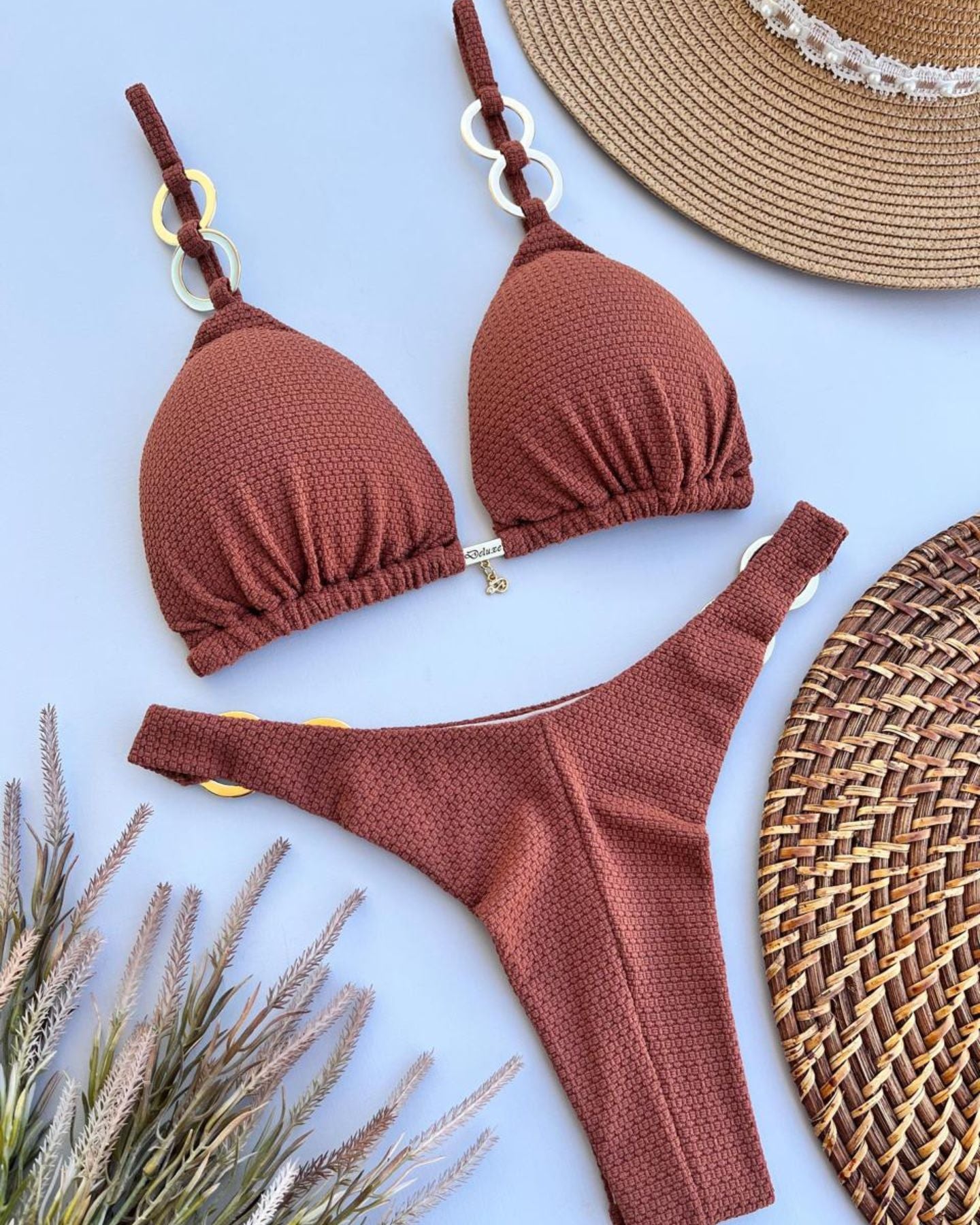 Biquíni Cortininha 2 Argolas - Marrom