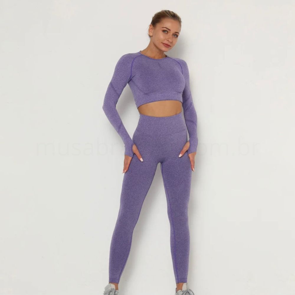 Conjunto Academia Sem Costura Manga Longa