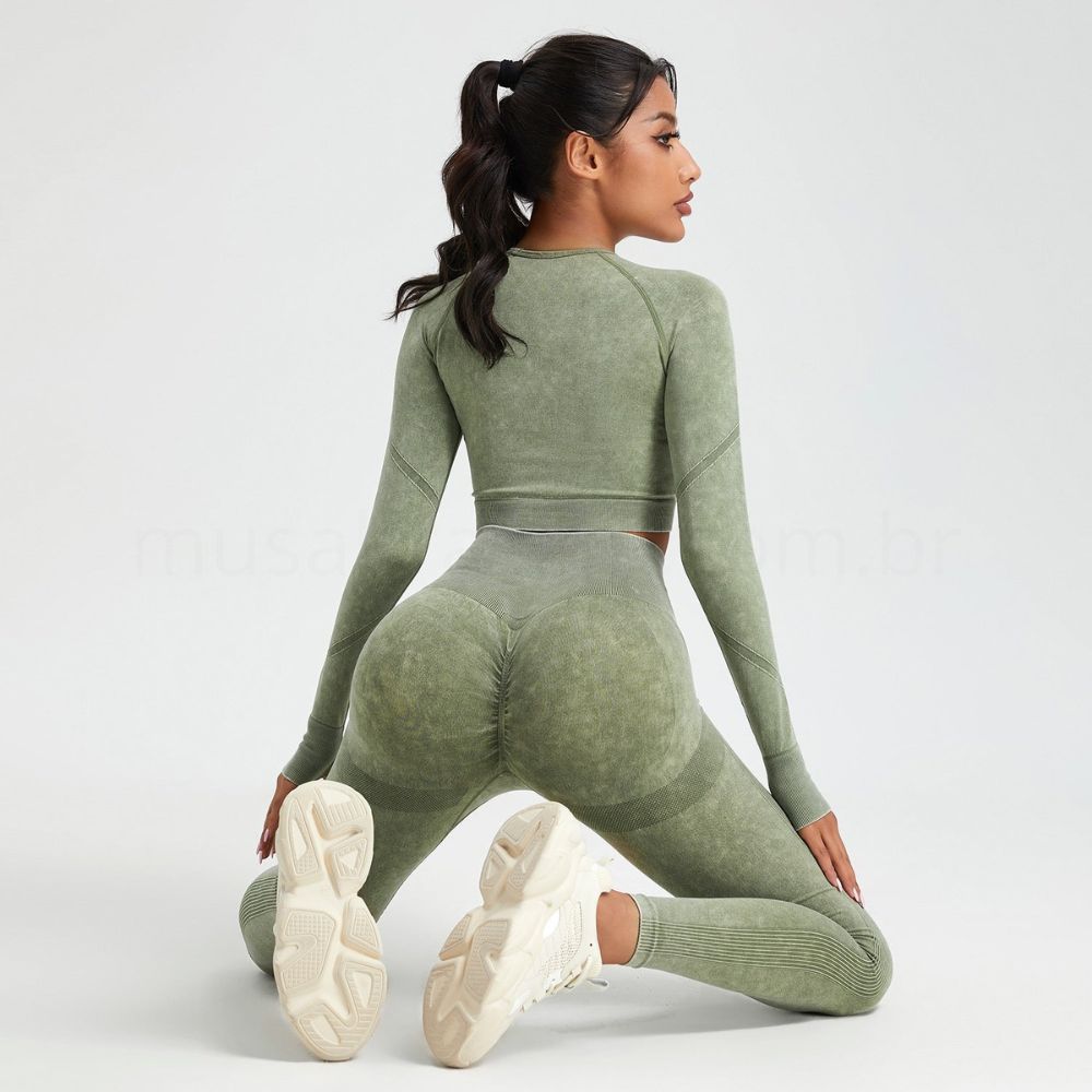 Conjunto Academia Sem Costura Manga Longa