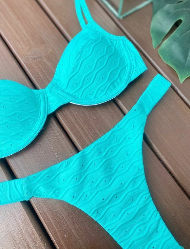 Biquíni Fita Larga Texturizado - Turquesa