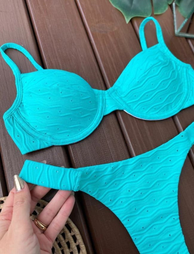 Biquíni Fita Larga Texturizado - Turquesa