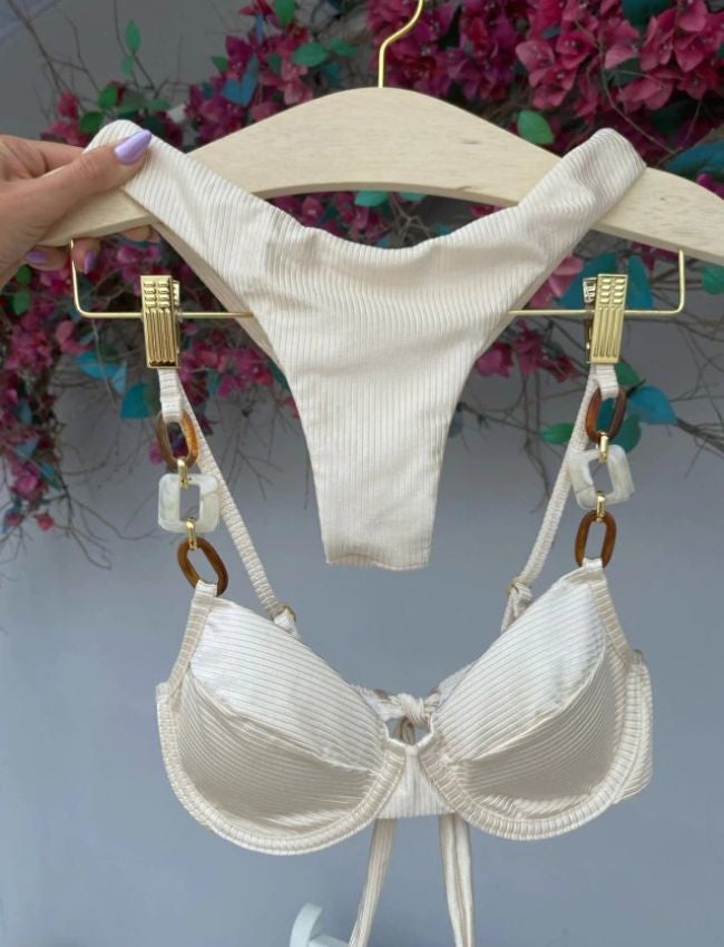 Biquíni Meia Taça com Argolas - Off White