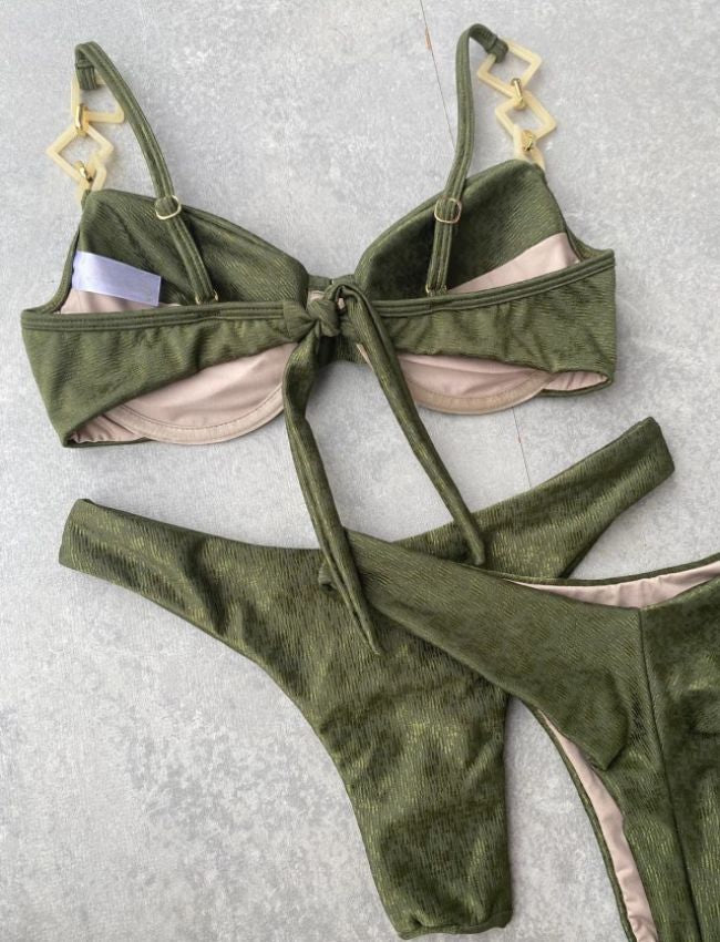 Biquíni Meia Taça com Argolas - Verde Militar