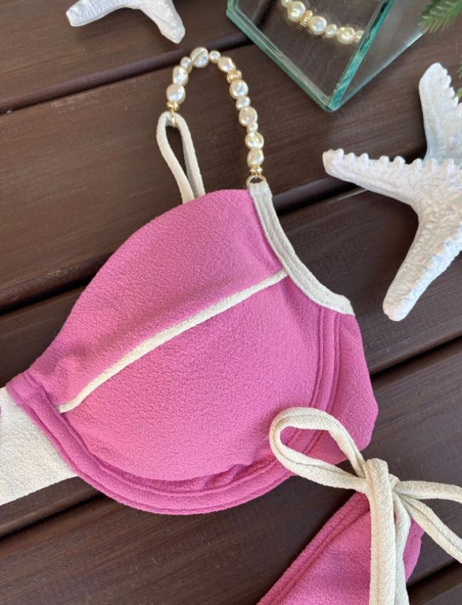 Biquíni Meia Taça com Pérolas - Rosa