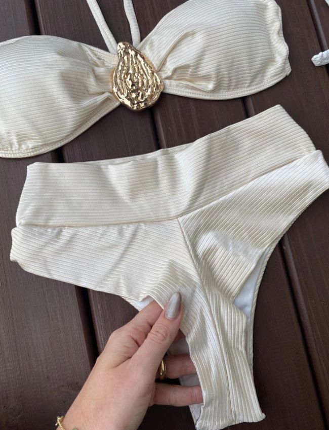 Biquíni Tomara Que Caia Canelado Hot Pant - Off White