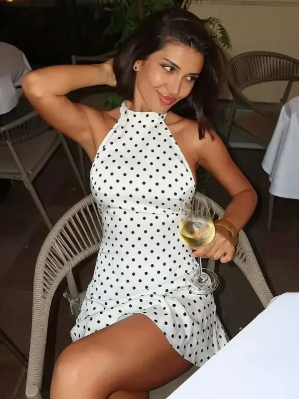 Vestido Retrô Poá Halter Curto Premium