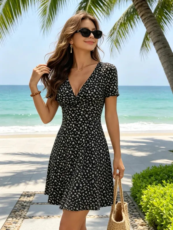 Vestido Floral Joelho — Elegância Casual Primavera Verão