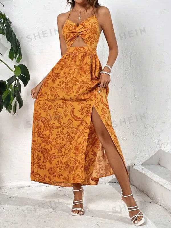 Vestido Halter Verão com Fenda — Moda Resort