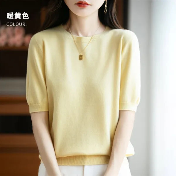 Camisola Lã Pura Manga Curta Feminina | Elegância e Conforto