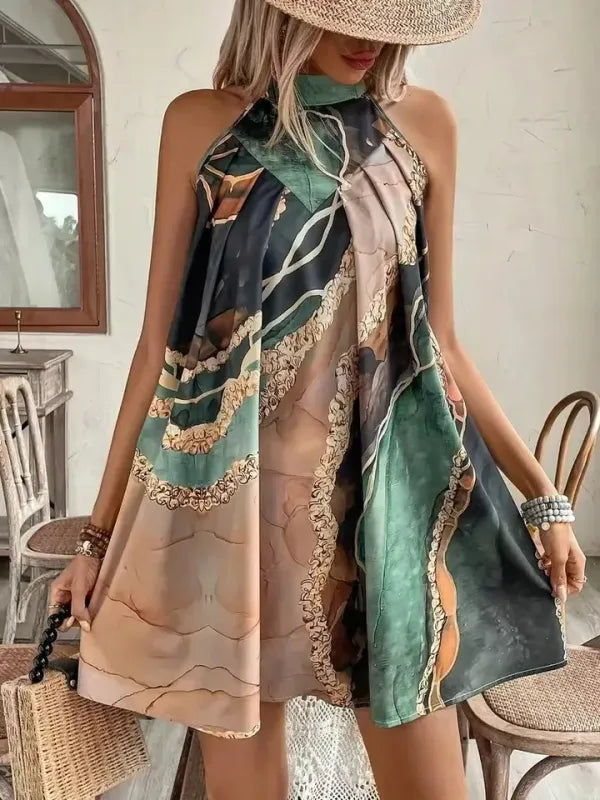 Vestido Mini Listrado Sem Mangas — Caimento Fluido Premium