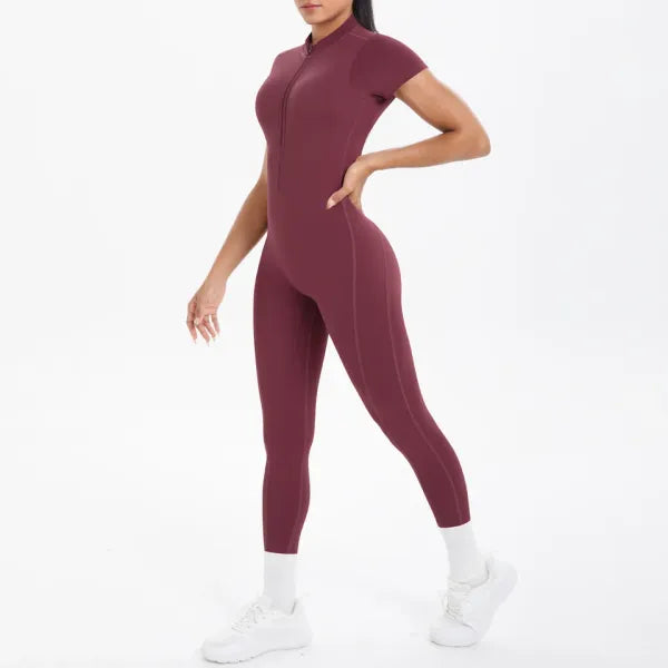 Macacão Fitness Feminino Costas Abertas Scrunch e Zíper