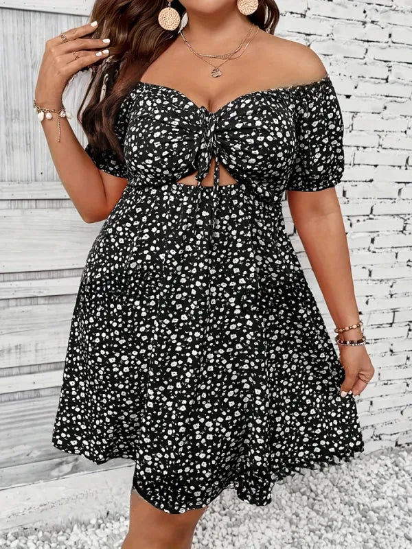 Vestido Floral Plus Size Decote Ombro