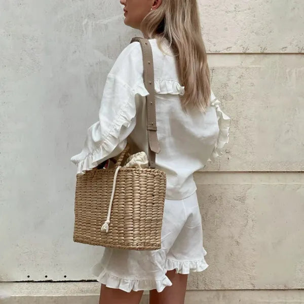 Conjunto Feminino Linho Camisa Manga Longa e Shorts Plissado