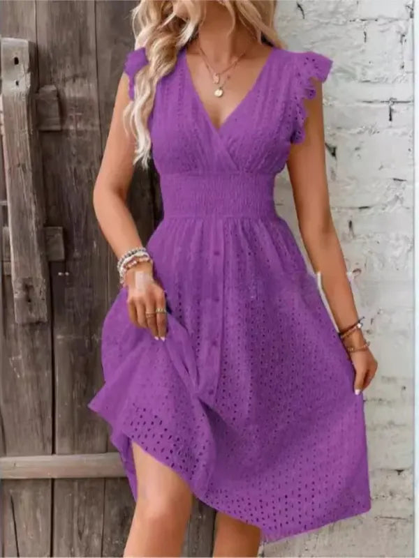 Vestido Midi Renda Branca com Decote V Premium