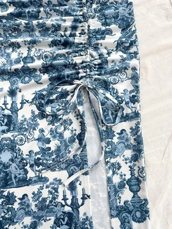 Vestido de Festa Resort 2 Peças — Estampado com Fenda Lateral Elegante