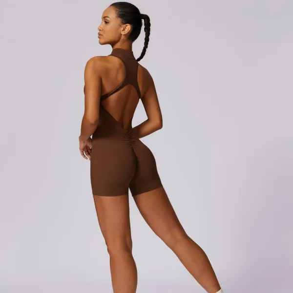 Macacão Fitness Feminino Scrunch Zíper Costas Abertas