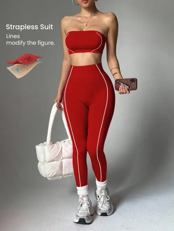 Conjunto Legging Yoga Sem Costura + Top Bandeau Feminino