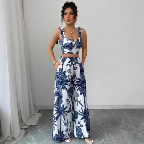 Conjunto Feminino Elegante 2 Peças | Top Halter + Calças Larga