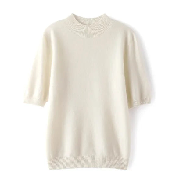 Suéter Feminino Caxemira 100% Meia Gola Alta Manga Curta Premium