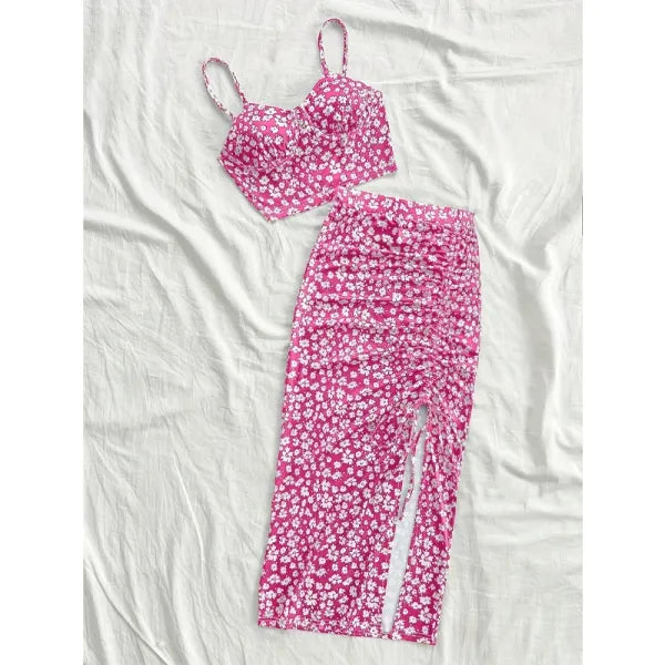 Conjunto Feminino 2 Peças Top e Saia com Fenda Estampado