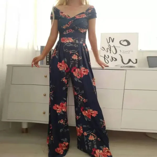 Macacão Floral Feminino Fora do Ombro Elegante Festa Verão