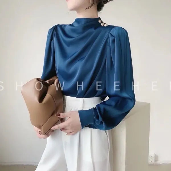 Camisa Feminina Manga Longa Botão Vintage Look Casual Elegante