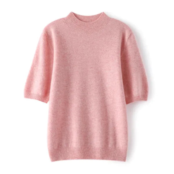 Suéter Feminino Caxemira 100% Meia Gola Alta Manga Curta Premium