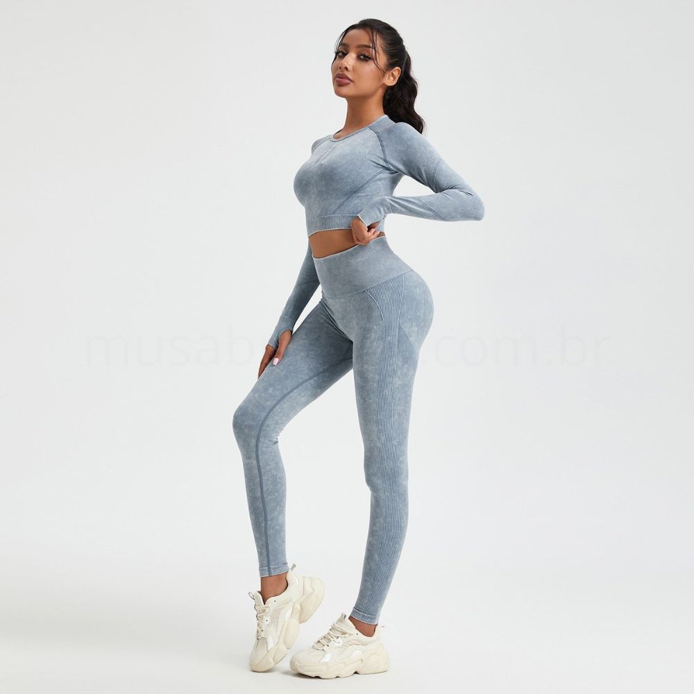 Conjunto Academia Sem Costura Manga Longa