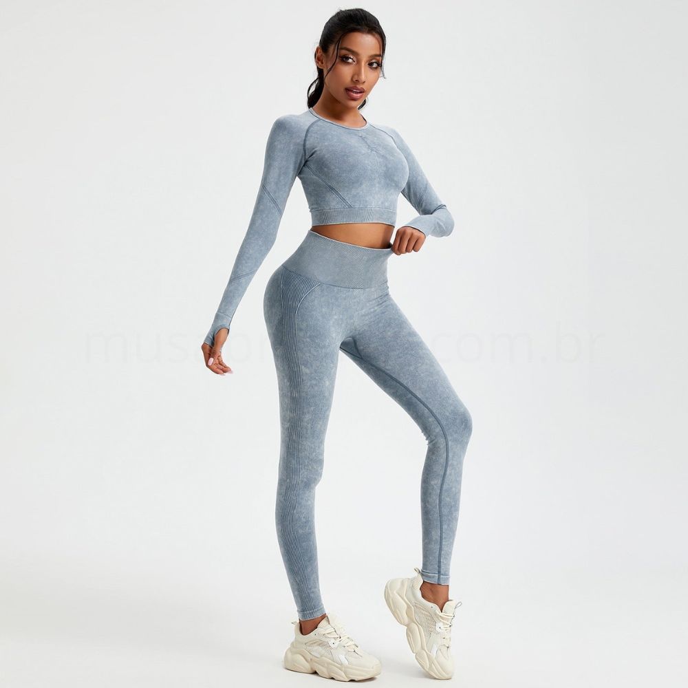 Conjunto Academia Sem Costura Manga Longa