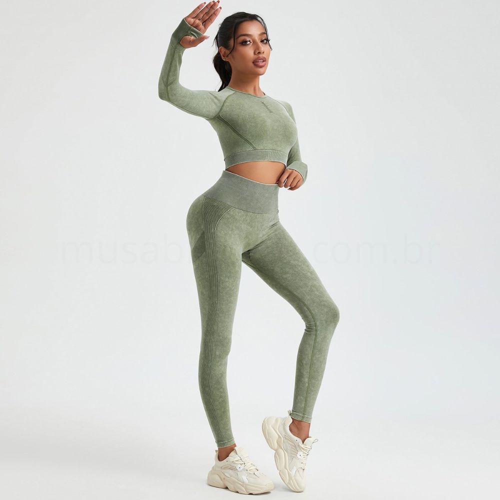 Conjunto Academia Sem Costura Manga Longa