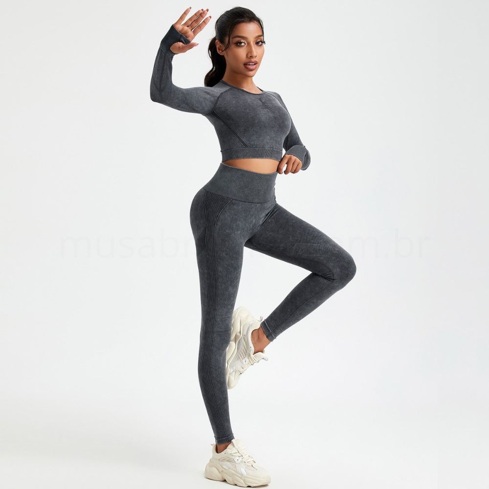 Conjunto Academia Sem Costura Manga Longa