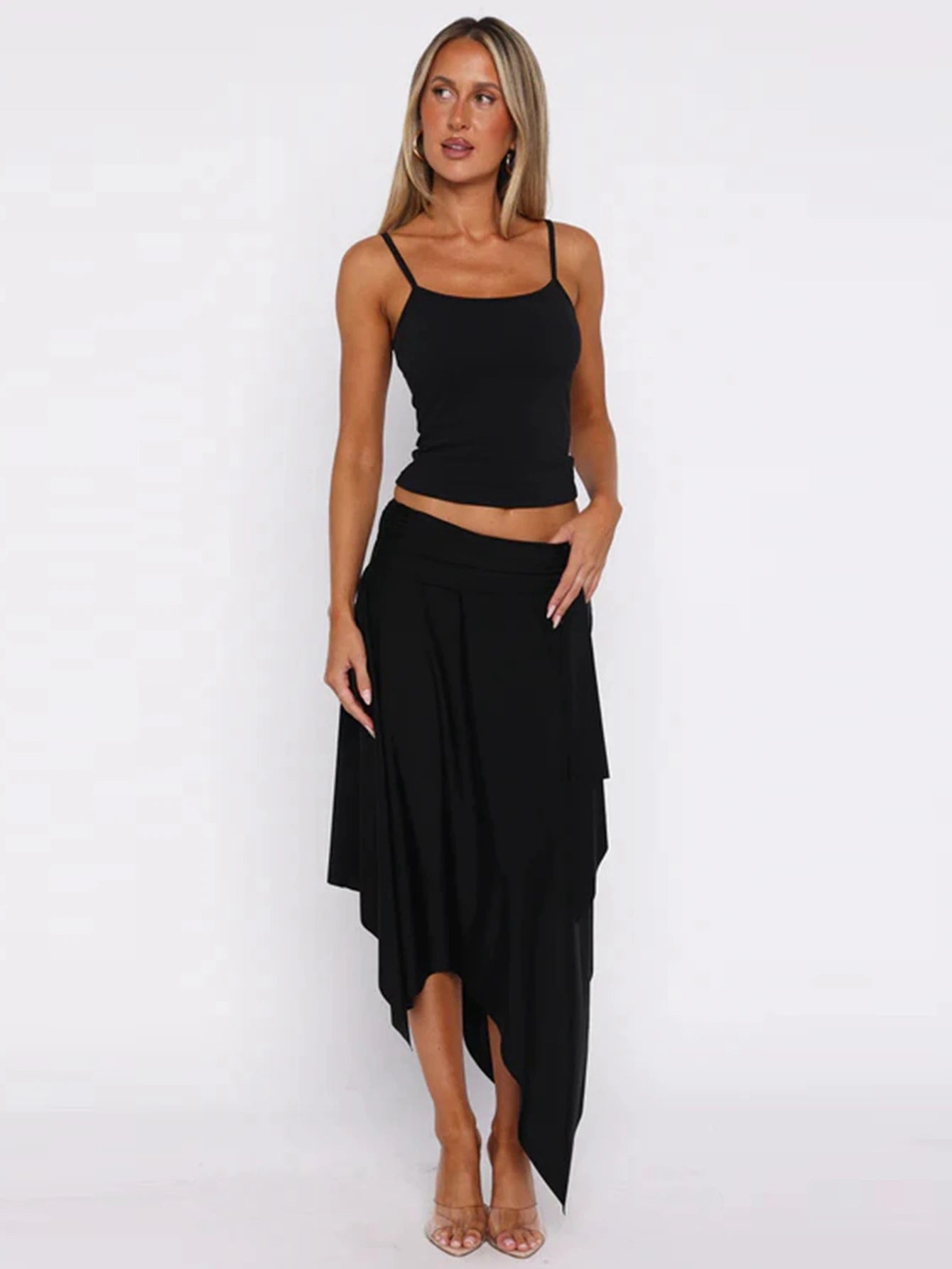 Conjunto Feminino 2 Peças Cropped e Saia Assimétrica