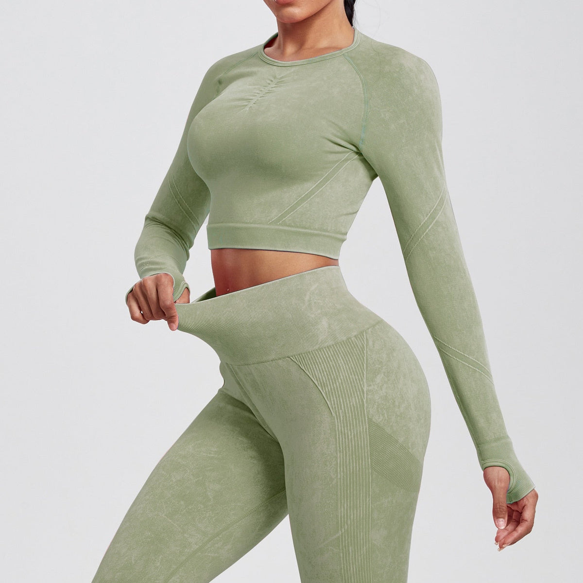Cropped Feminino Sem Costura Manga Longa - Nuvem