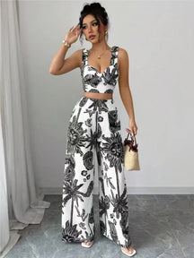 Conjunto Feminino Top Halter + Calça Pantalona Elegante