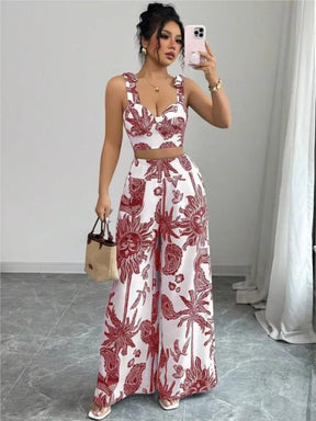Conjunto Feminino Elegante 2 Peças | Top Halter + Calças Larga