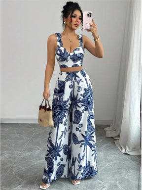 Conjunto Feminino Elegante 2 Peças | Top Halter + Calças Larga
