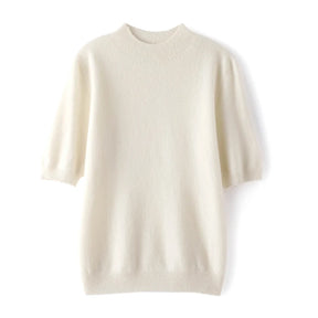 Suéter Feminino Caxemira 100% Meia Gola Alta Manga Curta Premium