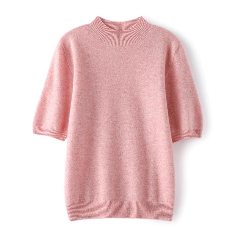 Suéter Feminino Caxemira 100% Meia Gola Alta Manga Curta Premium