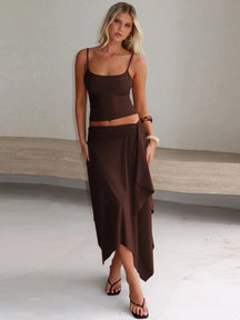 Conjunto Feminino 2 Peças Cropped e Saia Assimétrica