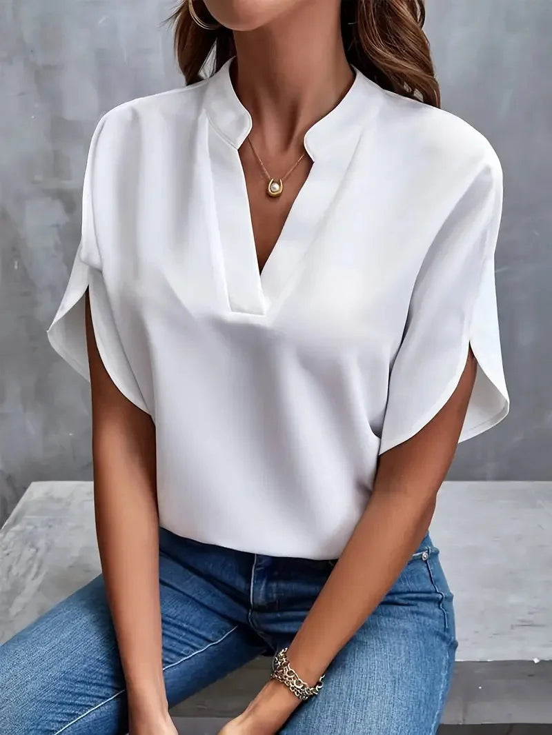 Blusa Feminina Decote V Meia Manga | Look Casual Elegante Verão