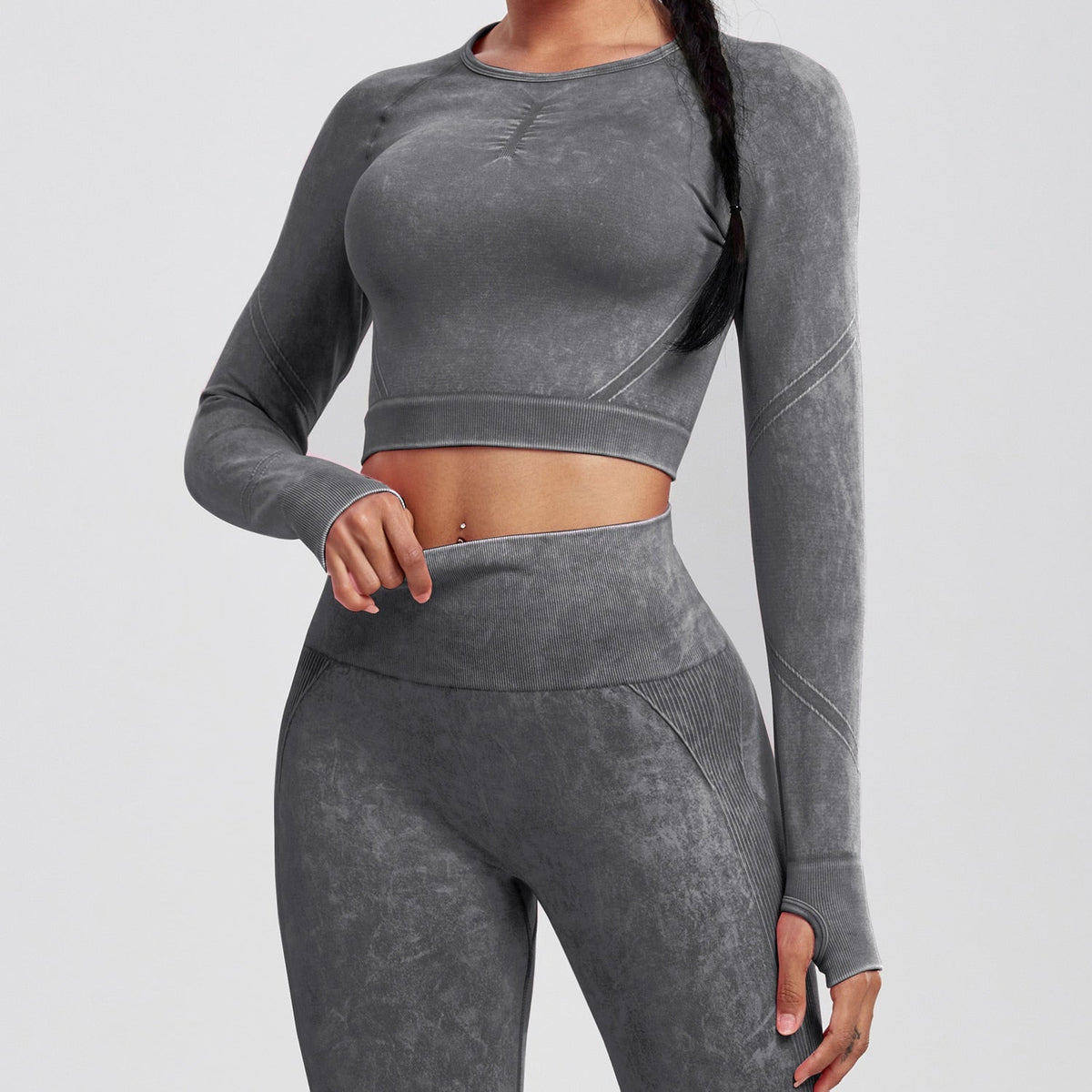 Cropped Feminino Sem Costura Manga Longa - Nuvem