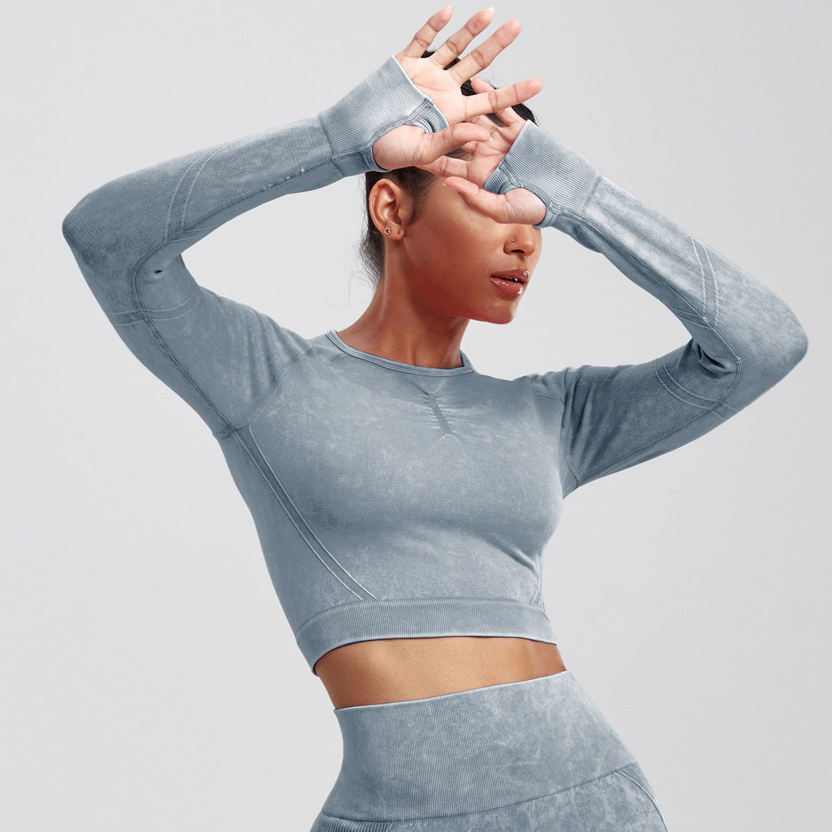 Cropped Feminino Sem Costura Manga Longa - Nuvem