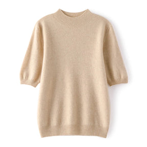 Suéter Feminino Caxemira 100% Meia Gola Alta Manga Curta Premium