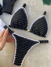 Biquíni Cortininha com Crochê - Preto com Listra