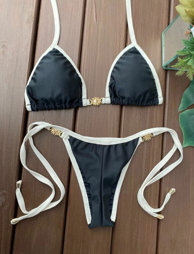 Biquíni Cortininha Viés - Preto Off White