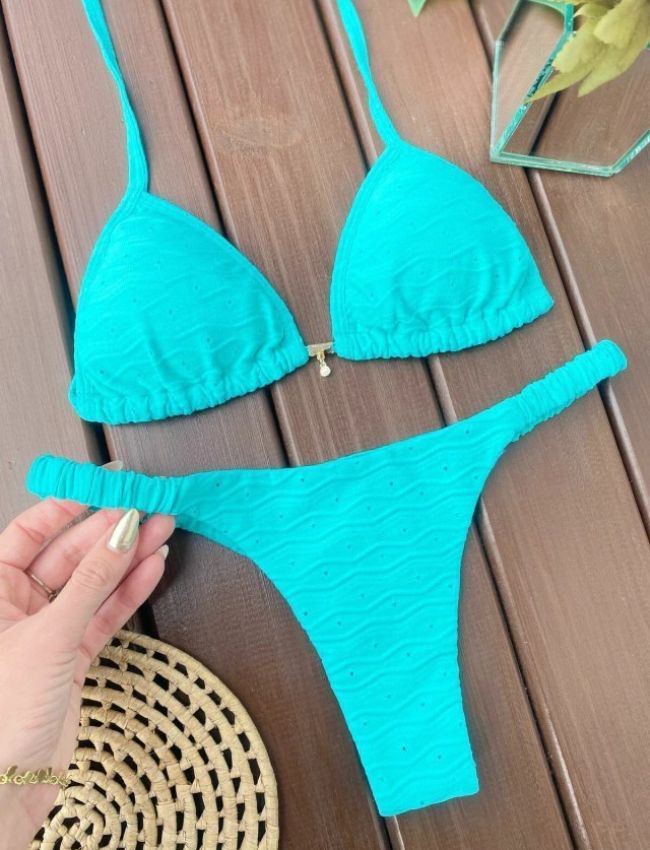 Biquíni Fita Frufru Texturizado - Turquesa