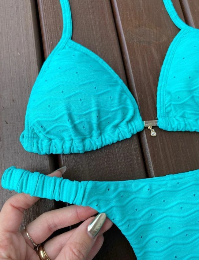 Biquíni Fita Frufru Texturizado - Turquesa - Musa Brasil