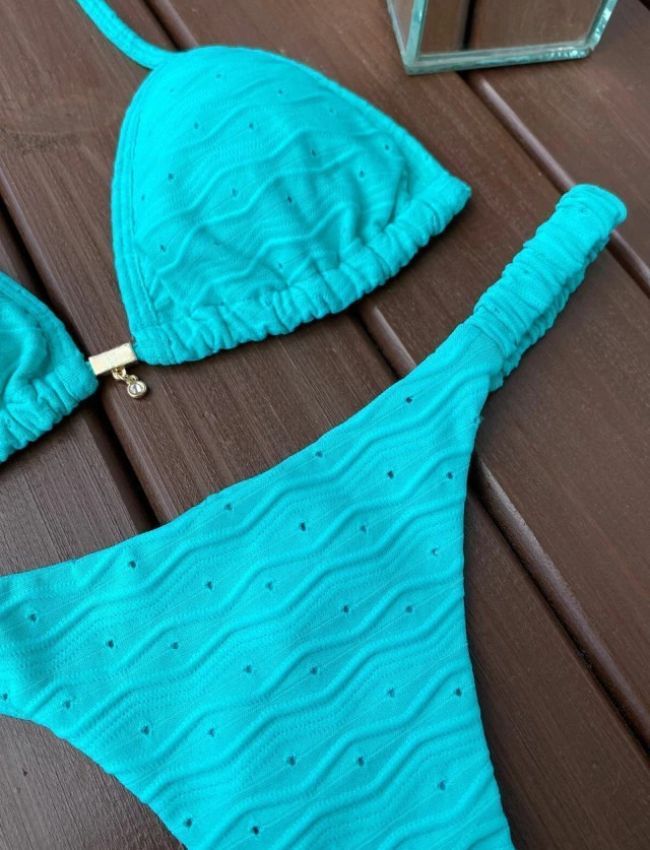 Biquíni Fita Frufru Texturizado - Turquesa - Musa Brasil