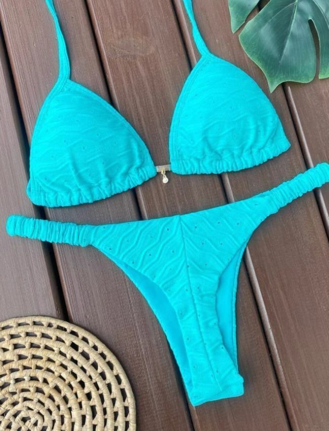 Biquíni Fita Frufru Texturizado - Turquesa